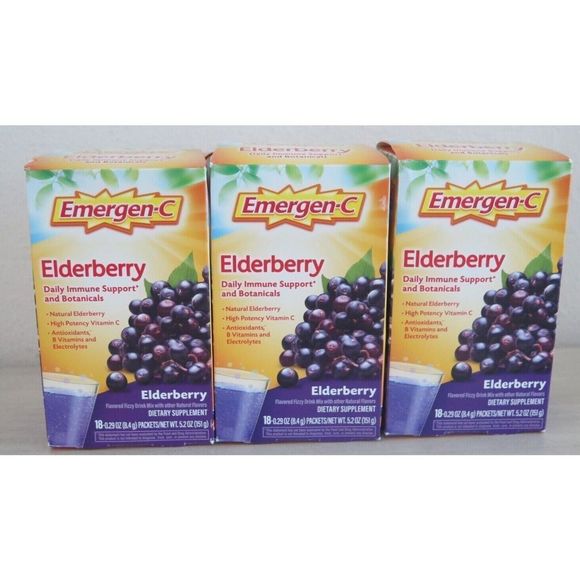 Emergen-C Elderberry Daily Immune Support & Botanicals,18 Packets (3 Boxes) - Picture 1 of 4